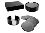 6pc Black PU Leather Coaster