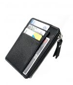 PU Card Holder with Coin Compartments BLACK